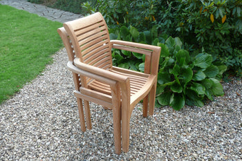 Two Teak Stacking Garden Chairs